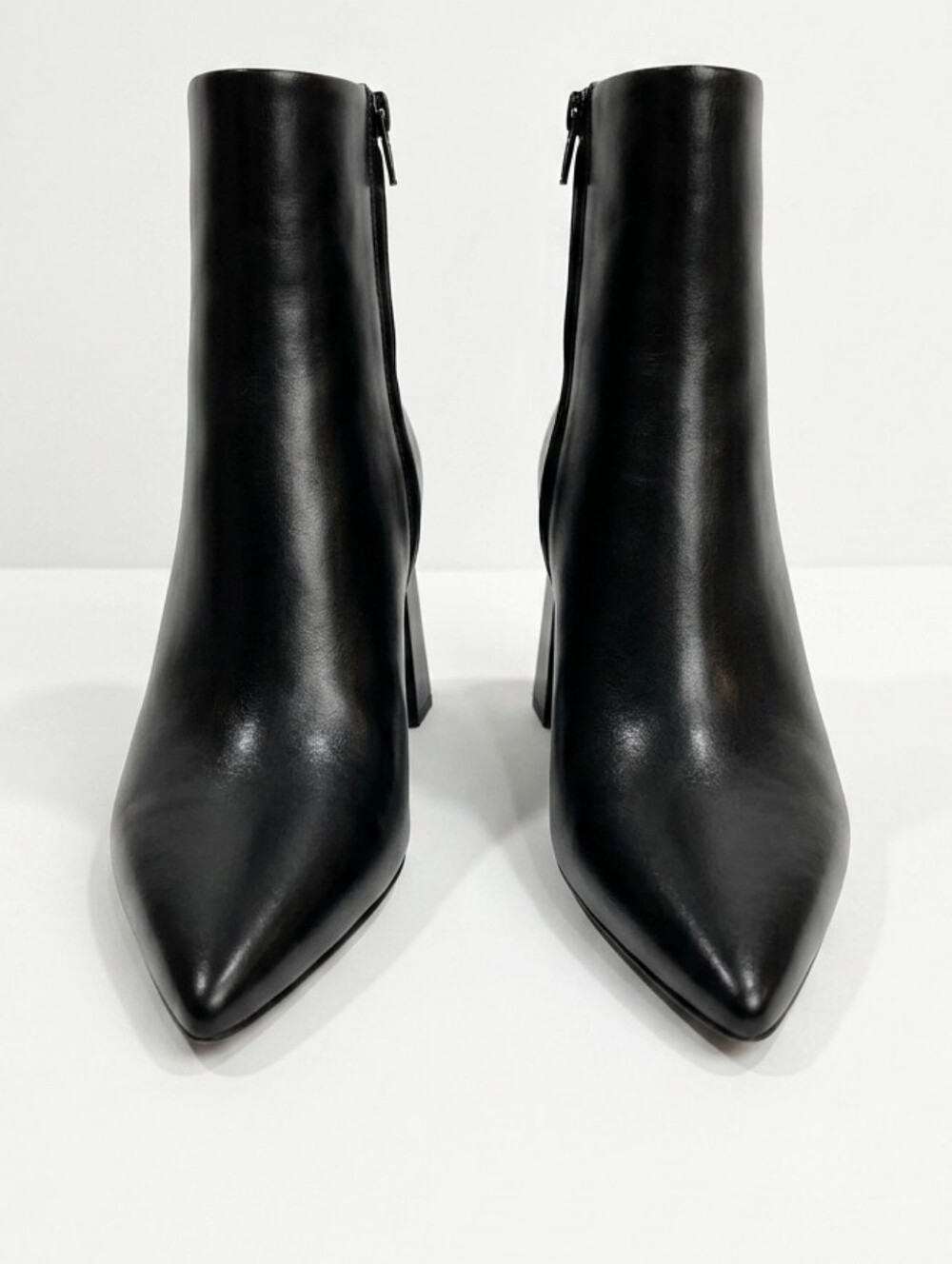 508 ZARA Black Pointed Toe Geometric Block Heel Ankle Boots Size 38 / 7.5